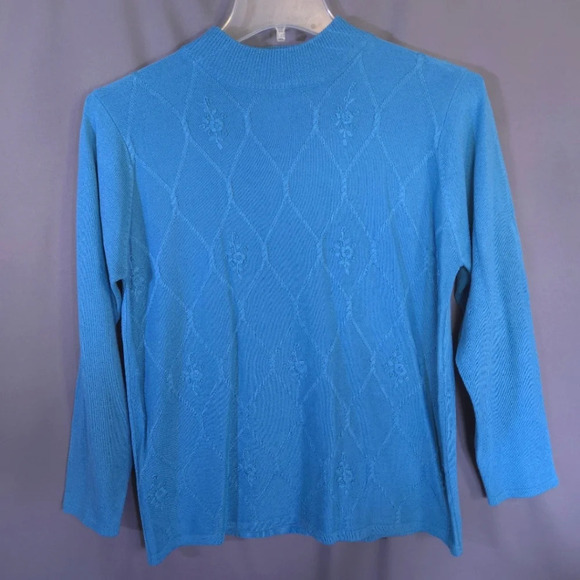 NWT VTG JENNY High Neck Sweater Womens Size Medium Floral Embroidery 80s 90s - Picture 1 of 8
